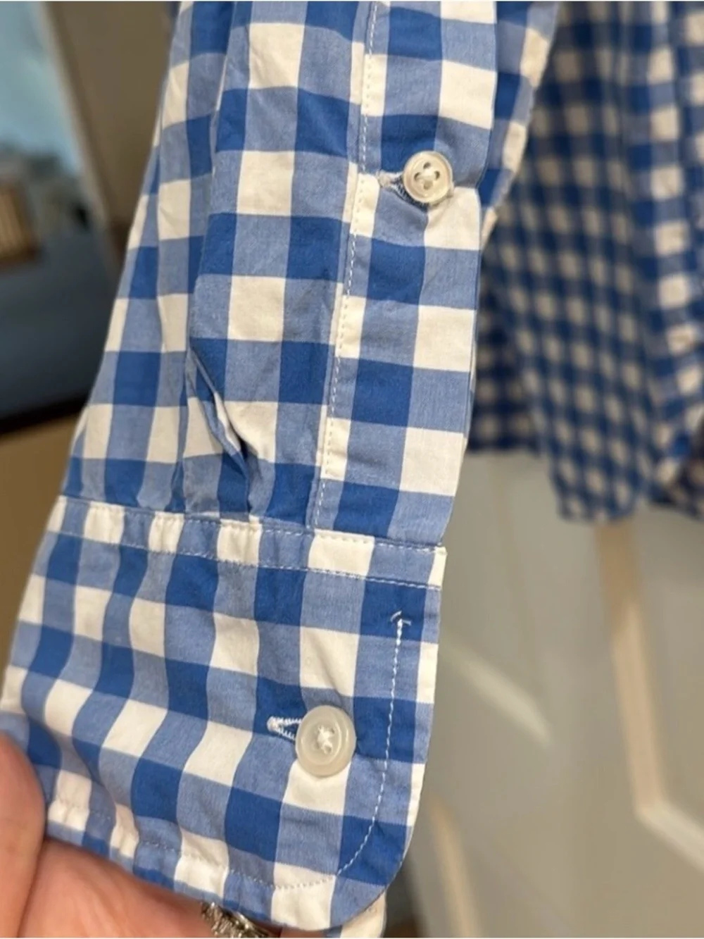J. Crew Blue and White Gingham Button-Down Shirt